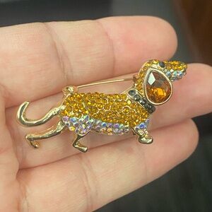 Gold and Orange Dachshund Brooch